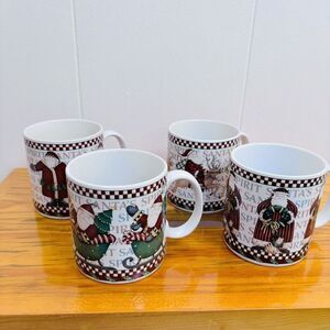 Y2K Sakura Debbie Mumm Christmas Santa's Spirit Stoneware Coffee Mugs‎ Set 4